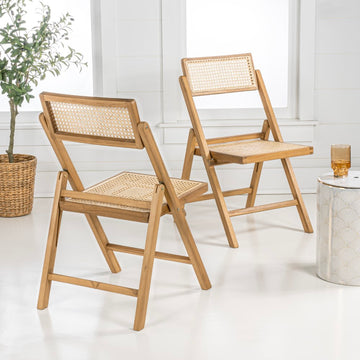Theo Mid-Century Vintage Wood Rattan Folding Chair with Adjustable Back - JONATHAN Y